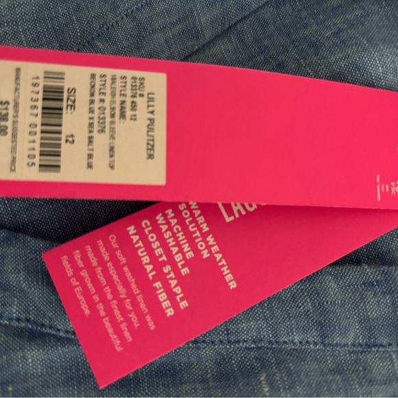 NWT Lilly Pulitzer Women’s Linen Blue Casual Casual Top Size 12 - Picture 5 of 6